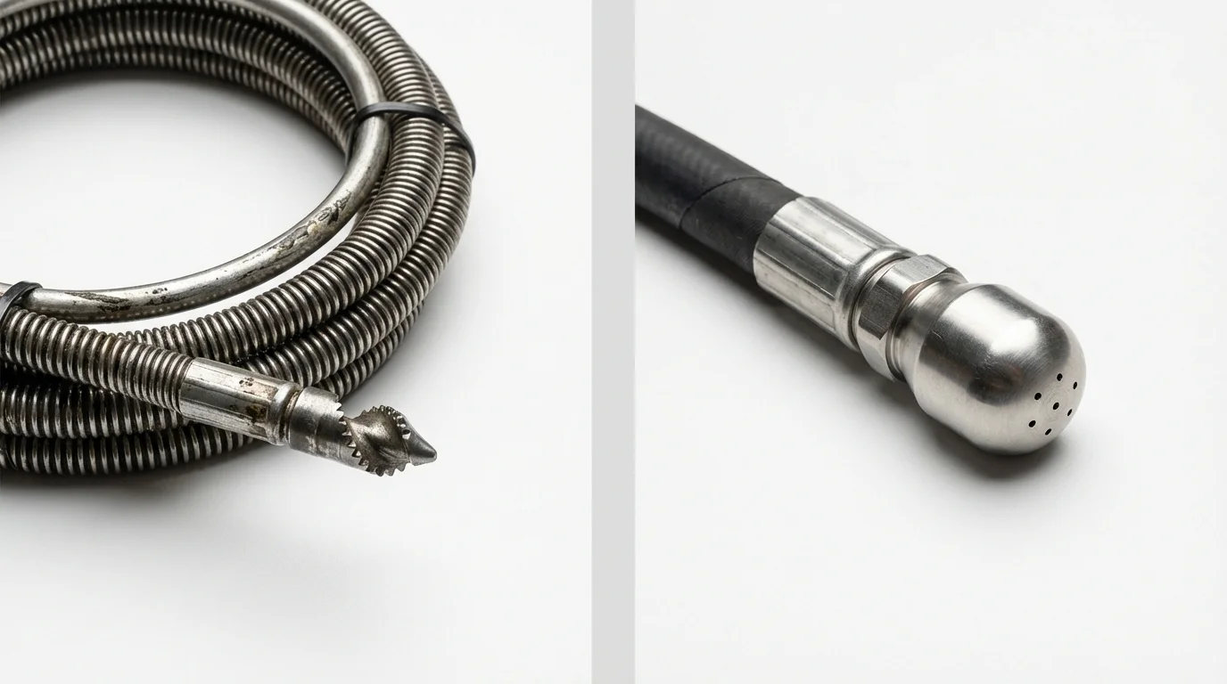 Drain snake cable and hydro jetting nozzle used for drain cleaning in Neodesha, KS